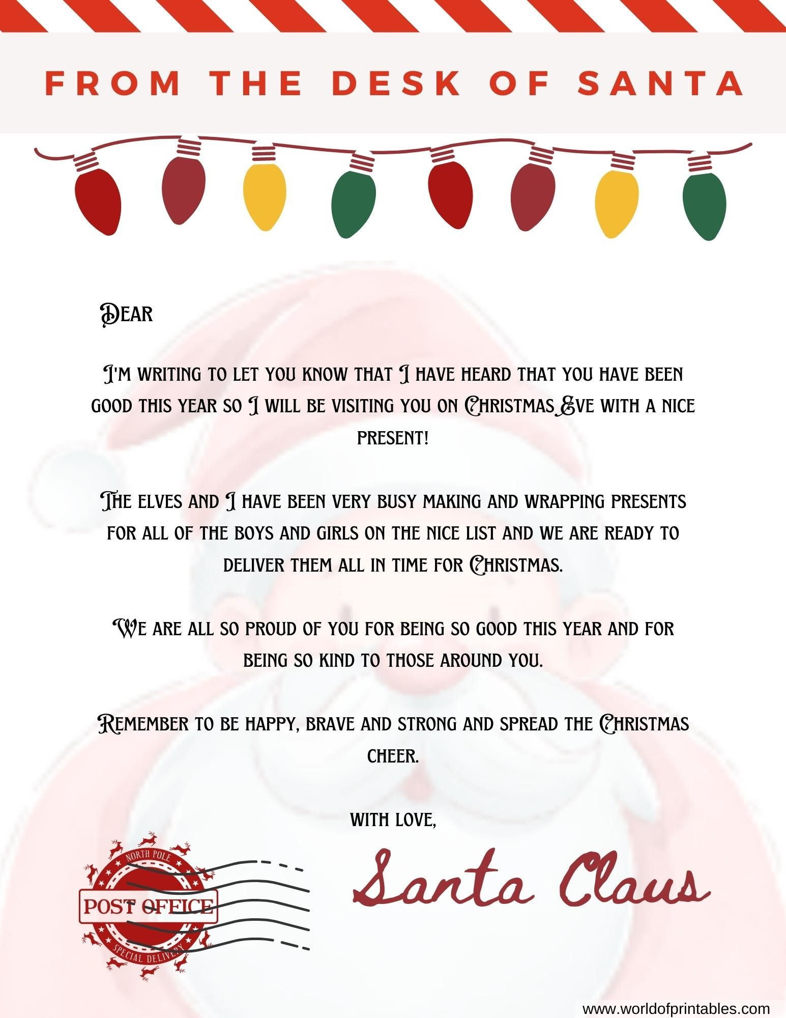 10 Best Free Letter From Santa Templates - World Of Printables throughout Personalised Letter From Santa Free Printable