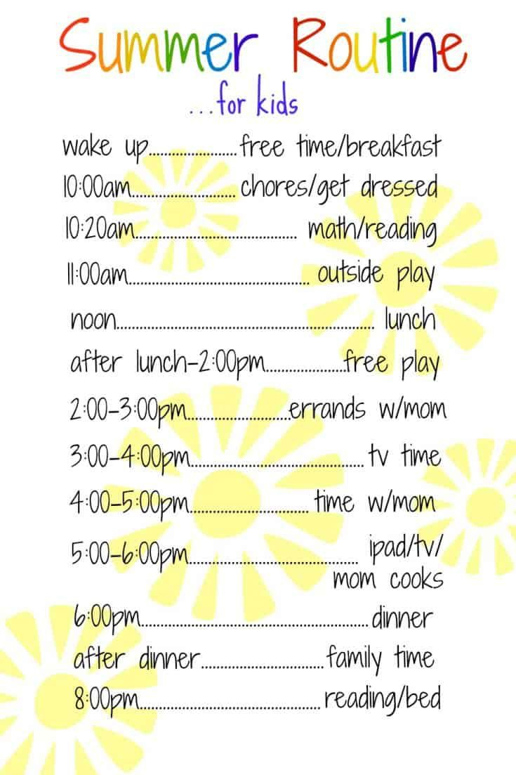 10 Free Summer Daily Schedule Templates (Sanity Saving Printables) pertaining to Free Printable Summer Daily Schedule Template