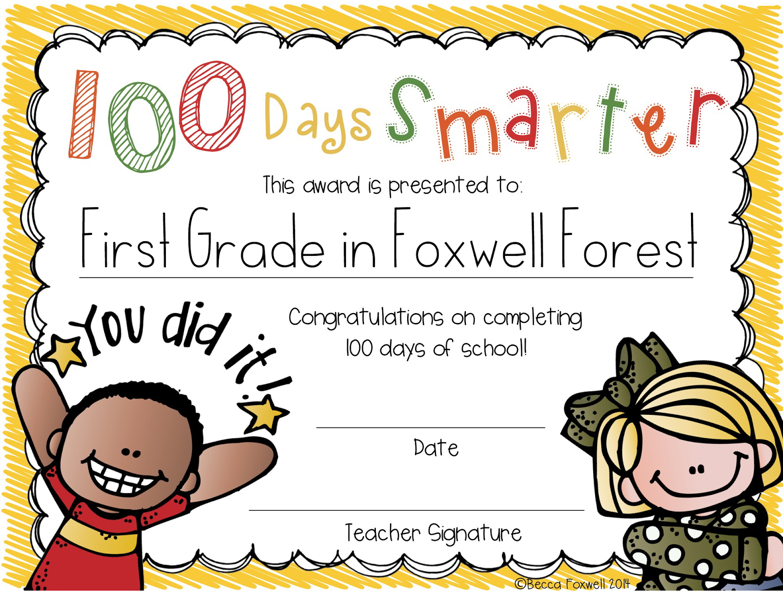 100-Day-C - Foxwell Forest with 100 Days Smarter Certificate Free Printable