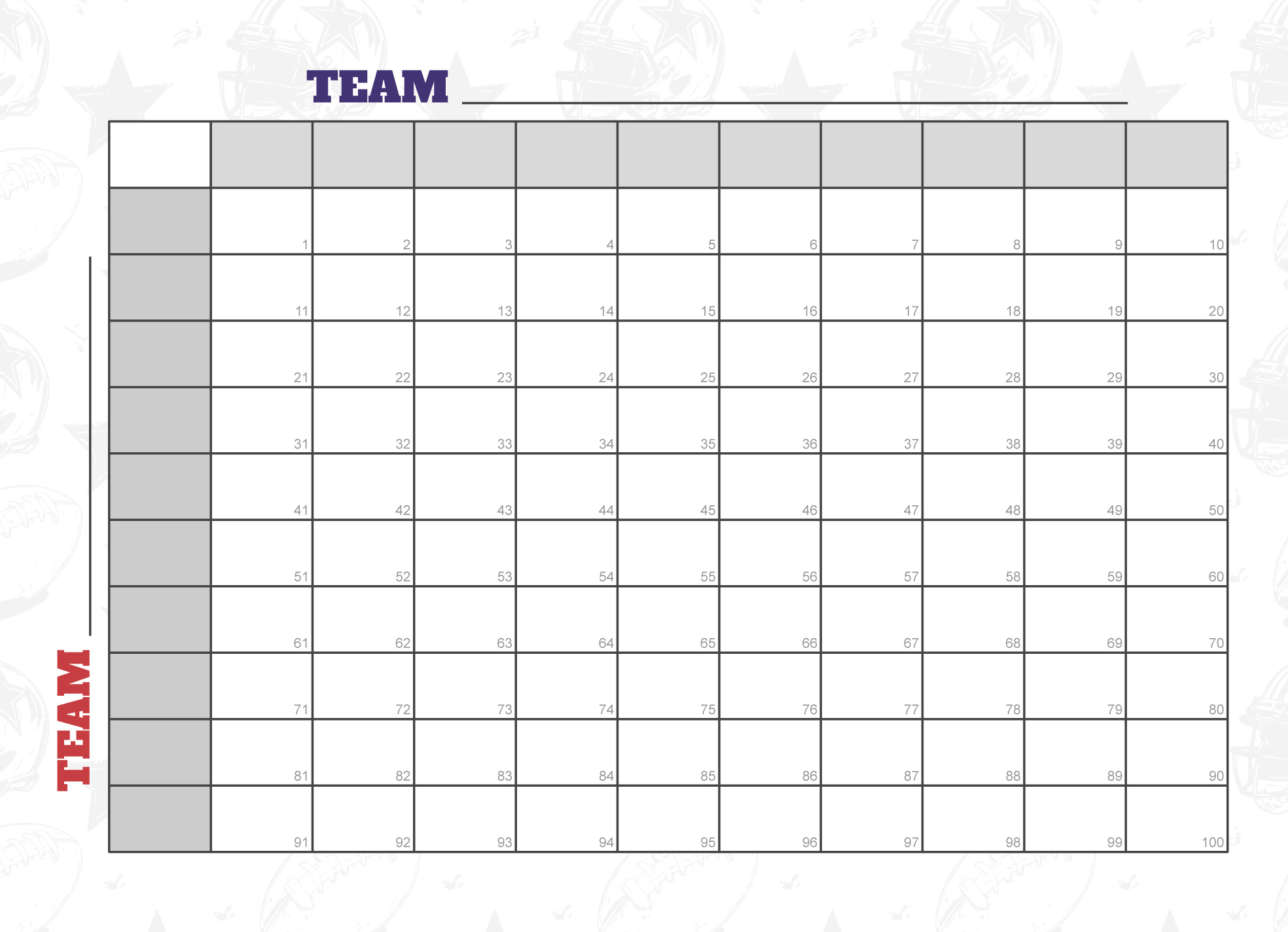 100 Square Grid For The Big Game Free Google Docs Template - Gdoc.io regarding Free Printable 100 Square Grid