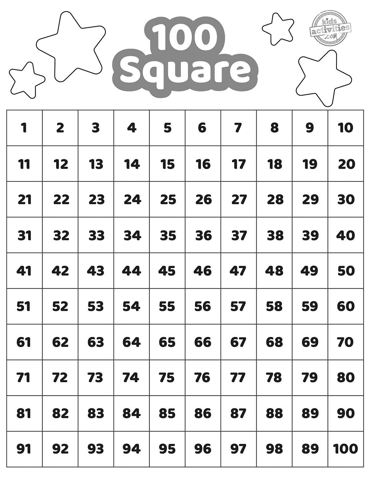 100 Square Printable - Free Resources Kids Activities Blog regarding Free Printable 100 Square Grid