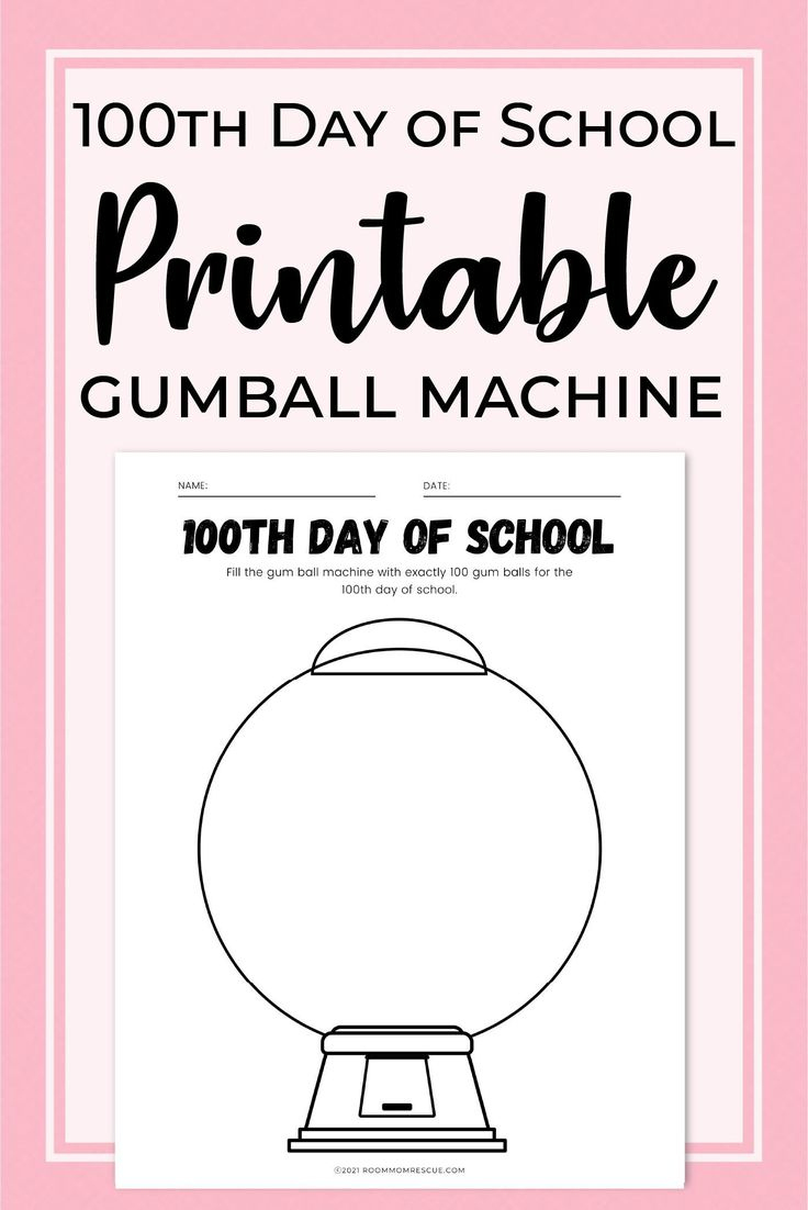 100Th Day Of School Gumball Machine Free Printable Worksheet Craft within 100Th Day Gumball Machine Free Printable