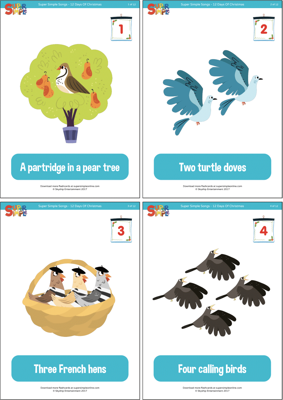 12 Days Of Christmas Flashcards - Super Simple pertaining to 12 Days of Christmas Lyrics Printable with Pictures