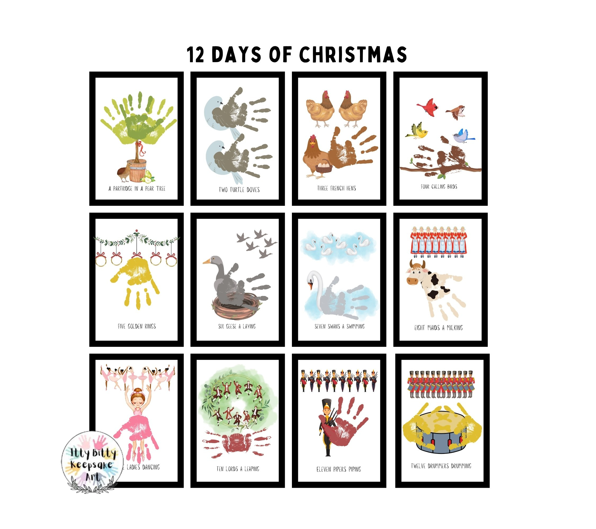12 Days Of Christmas Handprint Craft Art Printable Template throughout 12 Days of Christmas Printable Pictures