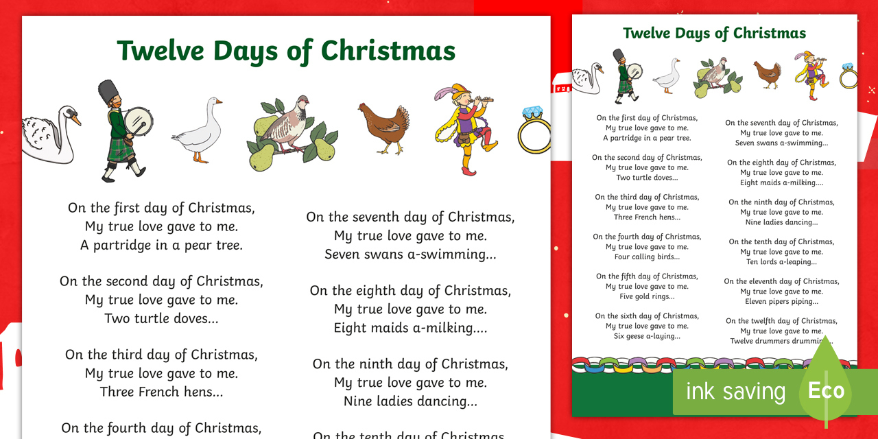 12 Days Of Christmas Printable Song Lyrics - Events - Twinkl throughout 12 Days of Christmas Lyrics Printable with Pictures