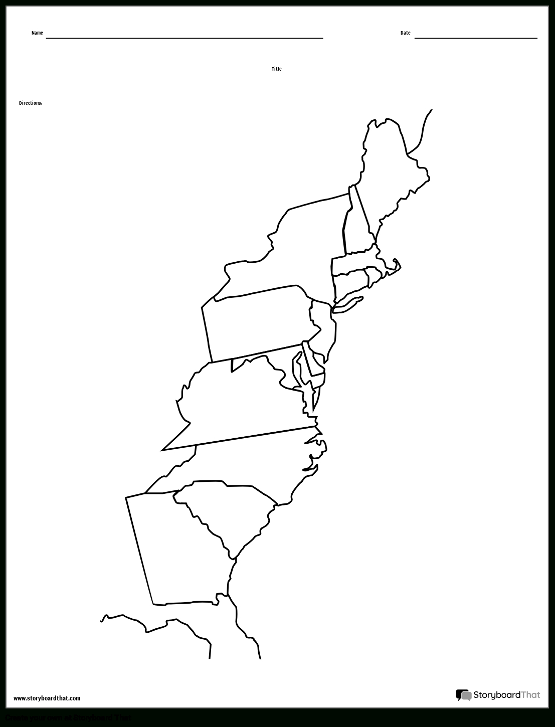 13 Colonies Map Black And White Blank Storyboard for Printable Map Of The Thirteen Original Colonies