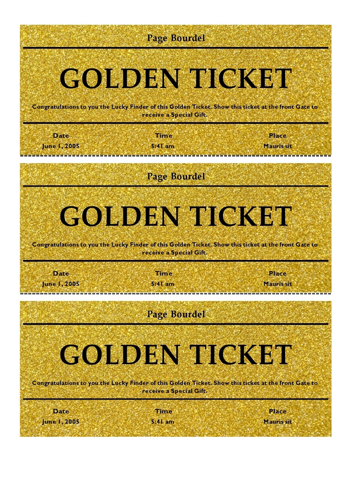 13 Editable Golden Ticket Templates (Free Downloads) pertaining to Blank Printable Golden Ticket Template