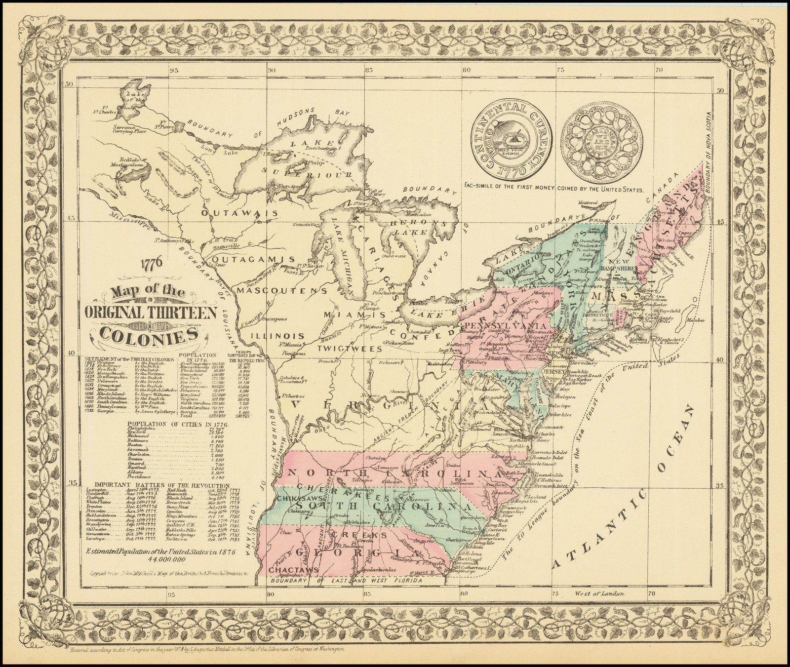 1776 -- Map Of The Original Thirteen Colonies - Barry Lawrence intended for Printable Map of the Thirteen Original Colonies
