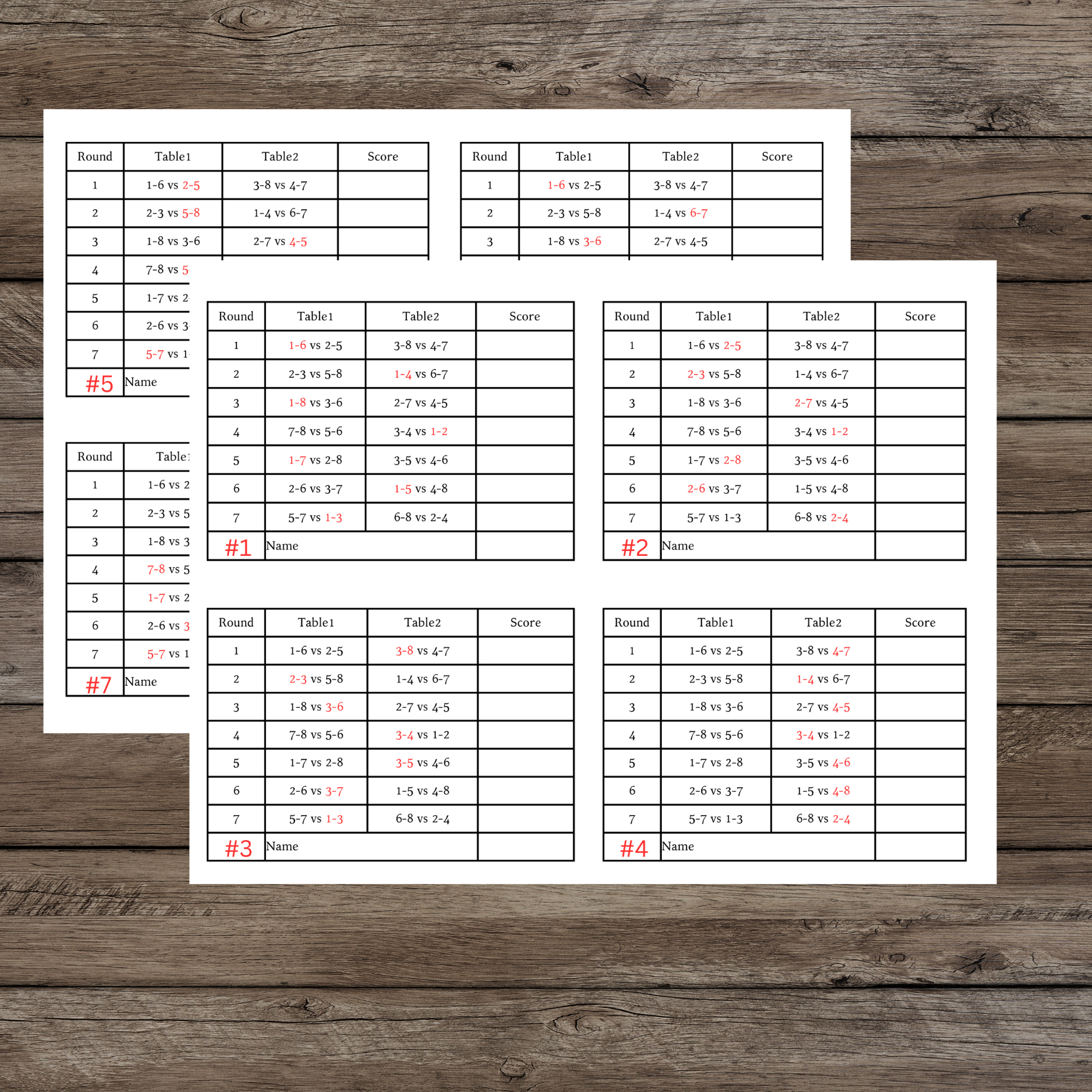 2 Tables Progressive Bridge Tally 8 Person(Instant Download) with 2 Table Bridge Tallies Printable