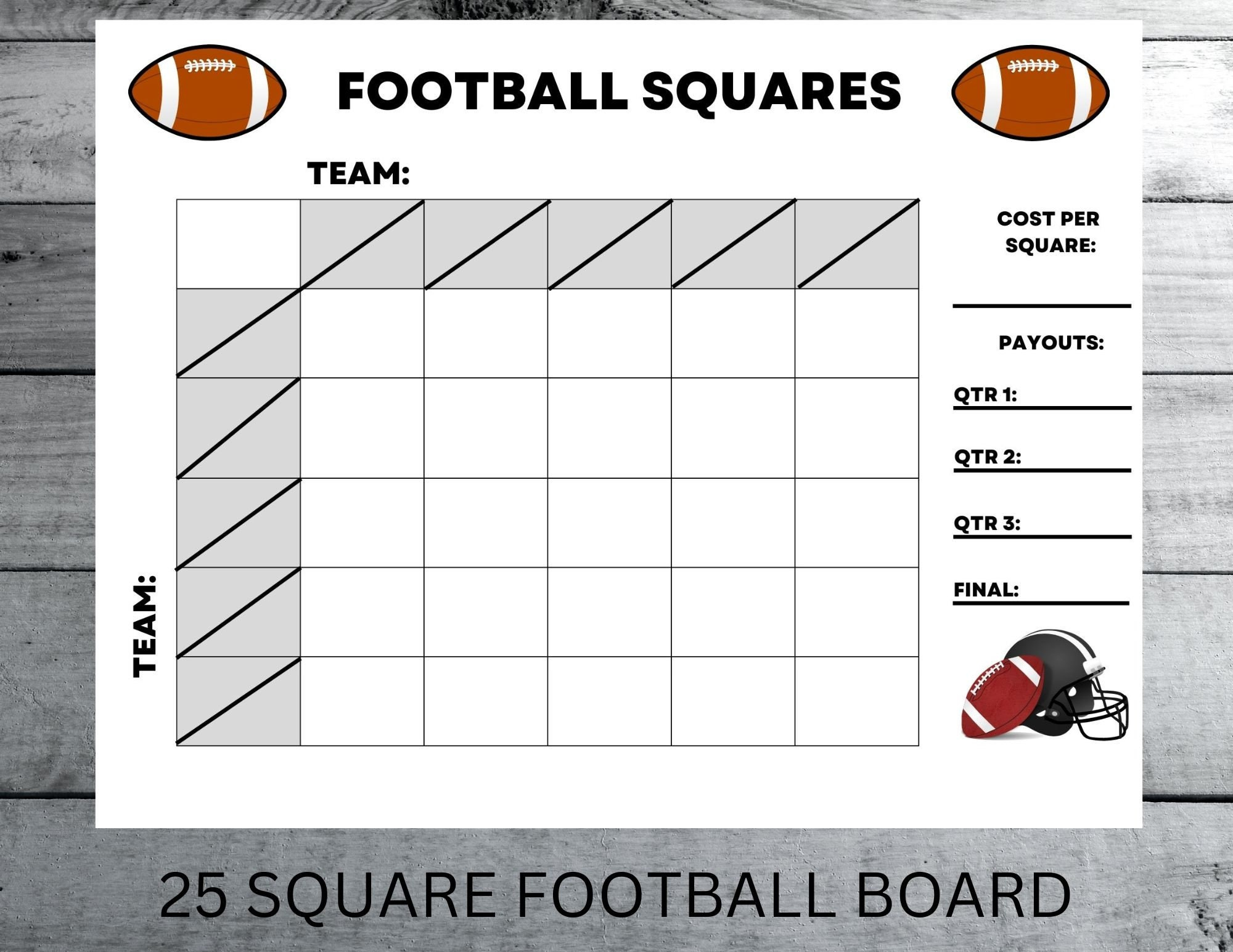 25 Square Football Game Board: Big Game Party (Digital Download in 25 Square Football Pool Printable