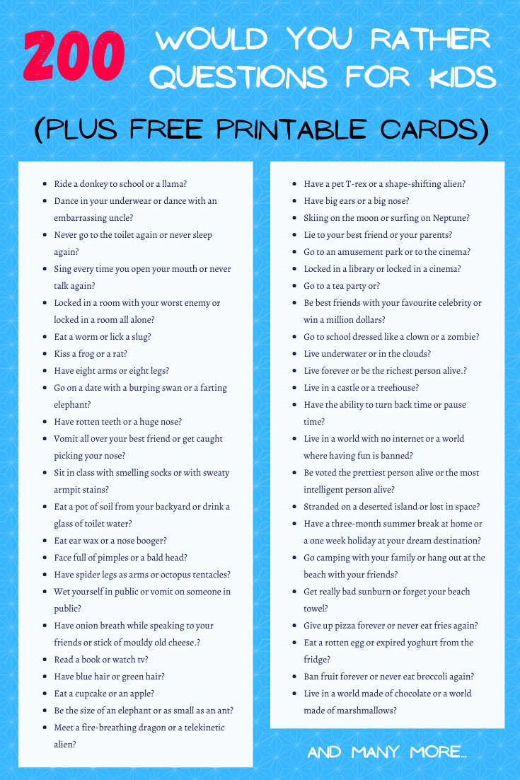 250+ Would You Rather Questions For Kids ❓ | Imagine Forest inside Kids Would You Rather Questions Printable