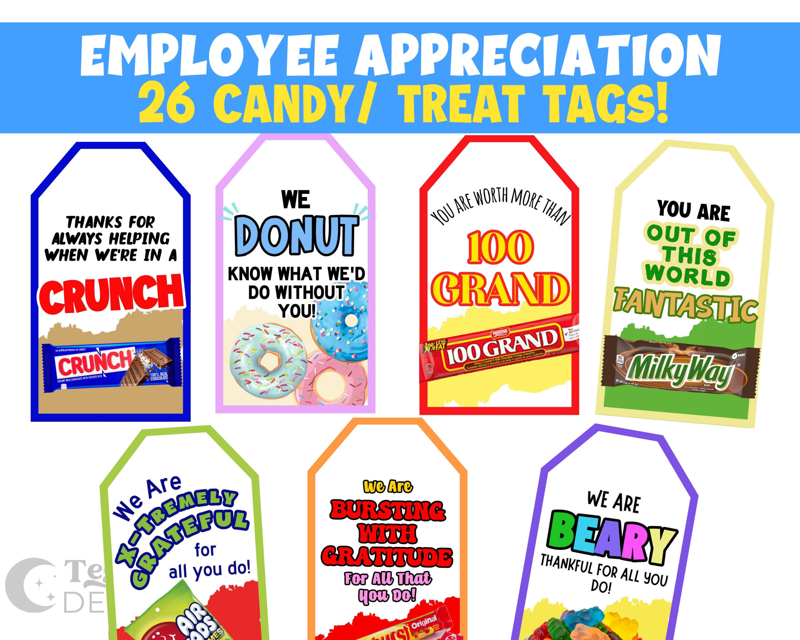 26 Employee Appreciation Tags | Candy Bar Gift Tag | Treat Tags for Printable Candy Bar Sayings For Employees