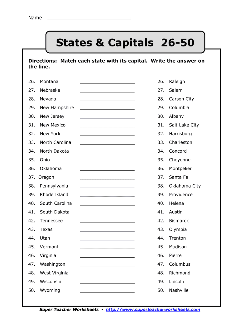 29 State And Capital - Fill Online, Printable, Fillable, Blank within States and Capitals Printable List