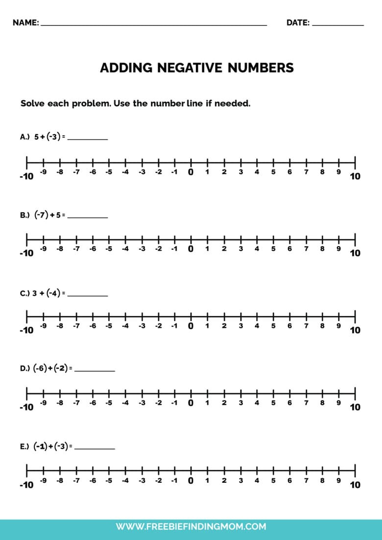 3 Free Negative Number Line Pdfs + Worksheets - Freebie Finding Mom for Printable Number Line with Negative Numbers