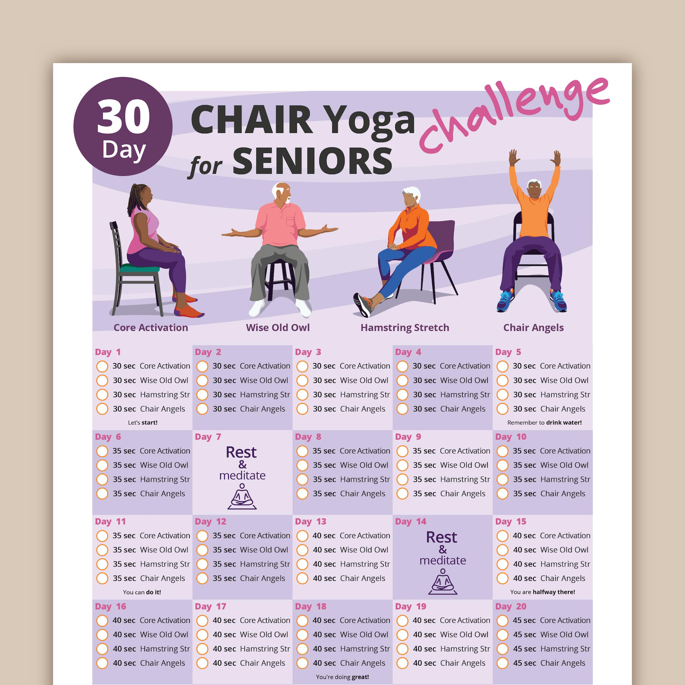 30 Day Chair Yoga For Seniors Challenge | Chair Exercise Guide I with Senior Citizen Printable Chair Yoga Poses