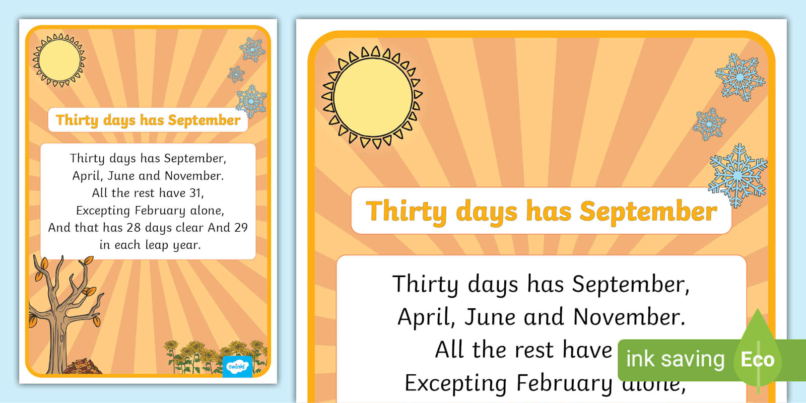 30 Days Has September Nursery Rhyme Poster Display - Twinkl intended for 30 Days Has September Printable Poem