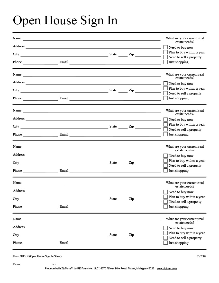 30 Open House Sign In Sheet [Pdf, Word, Excel] For Real Estate Agent in Printable Open House Sign in Sheet