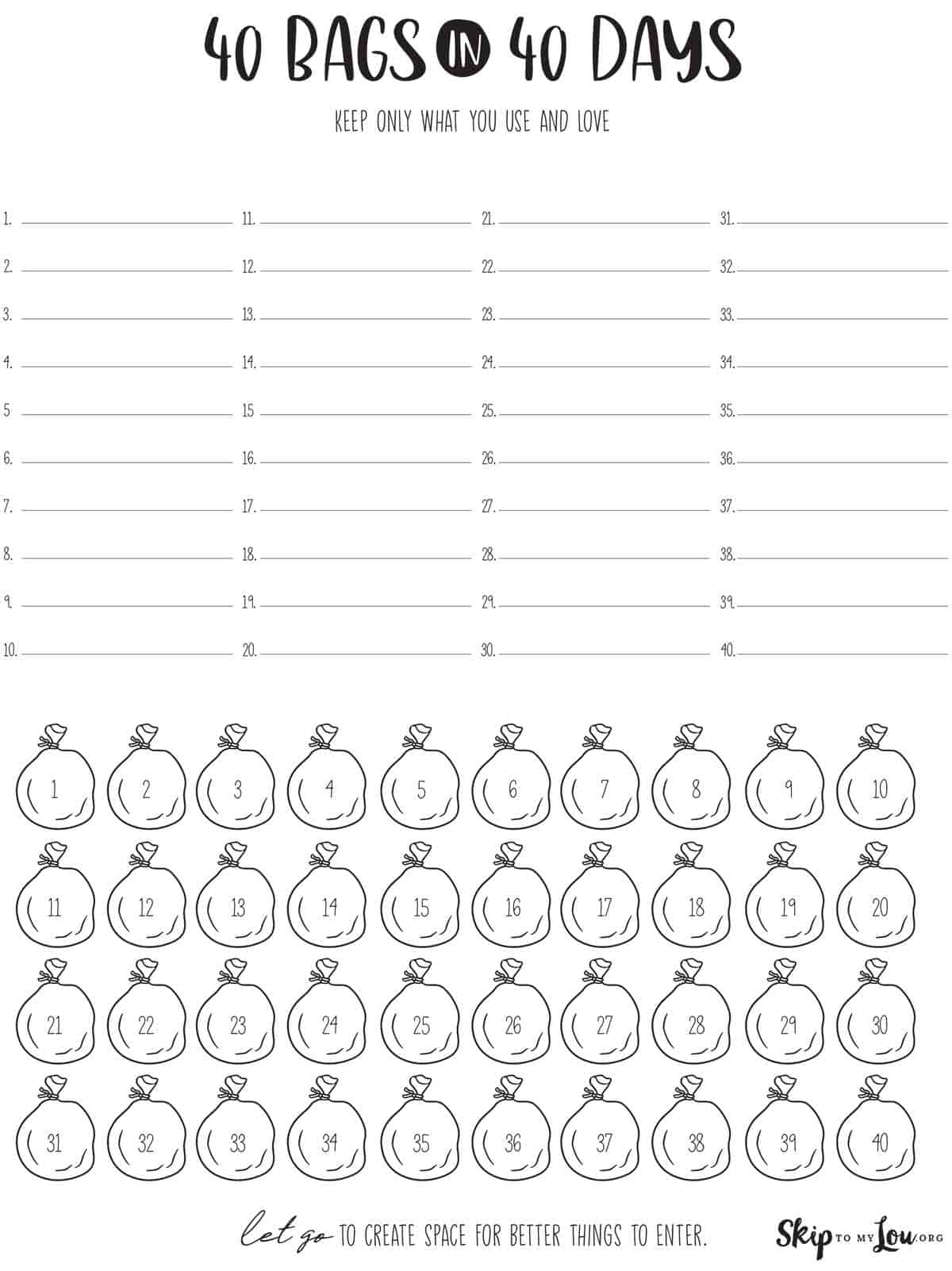 40 Bags In 40 Days | Skip To My Lou inside 40 Bags in 40 Days Printable
