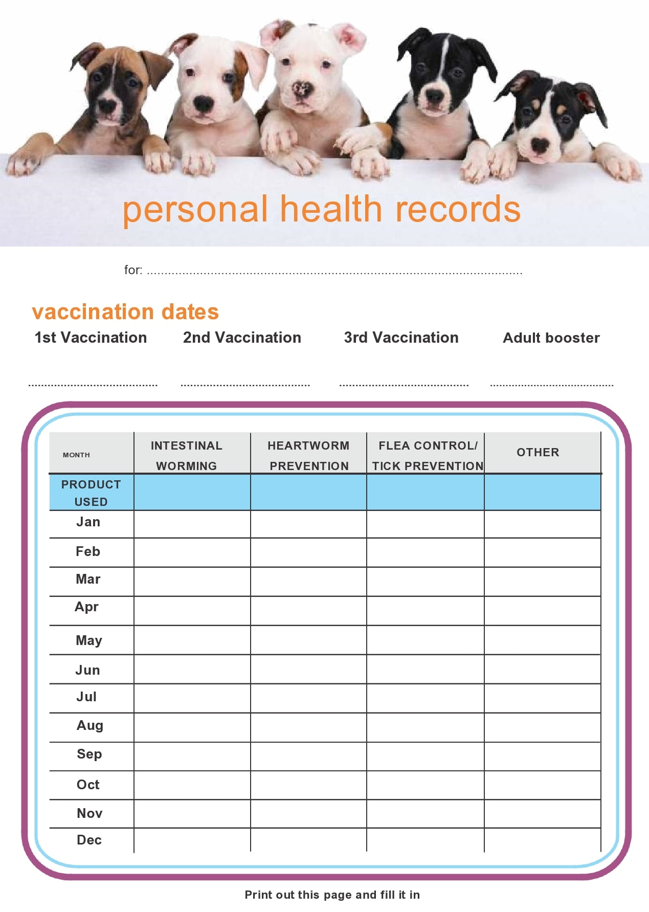 40 Printable Dog / Puppy Vaccination Records - Templatearchive inside Pdf Printable Puppy Shot Record