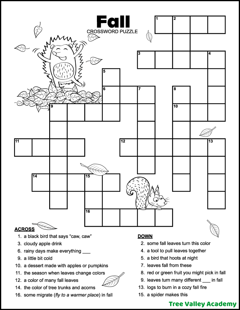 46 Crossword Puzzles For Kids - Tree Valley Academy with Easy Crossword Puzzles Printable Free