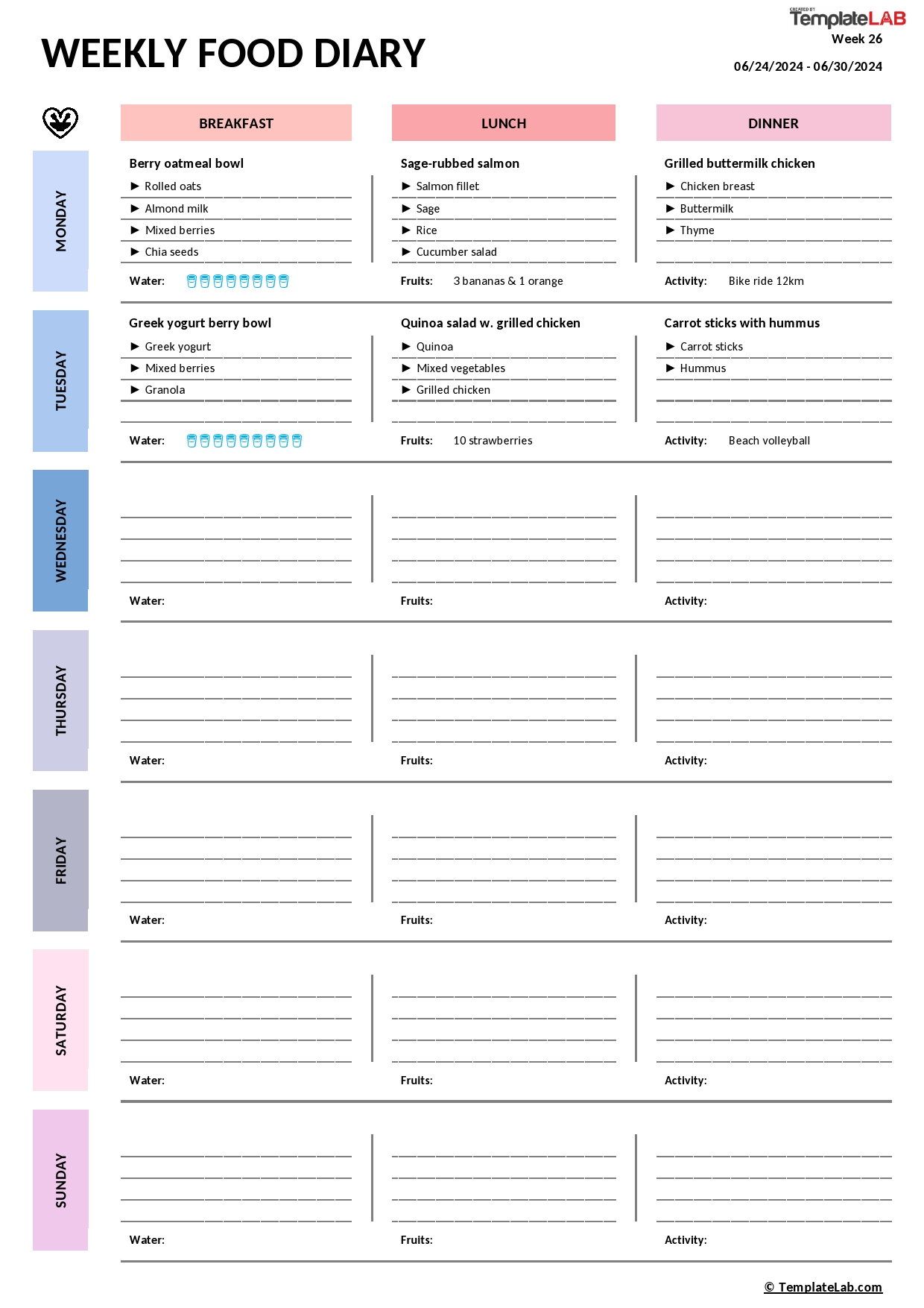 49 Simple Food Diary Templates & Food Log Examples in Free Printable Food Journal