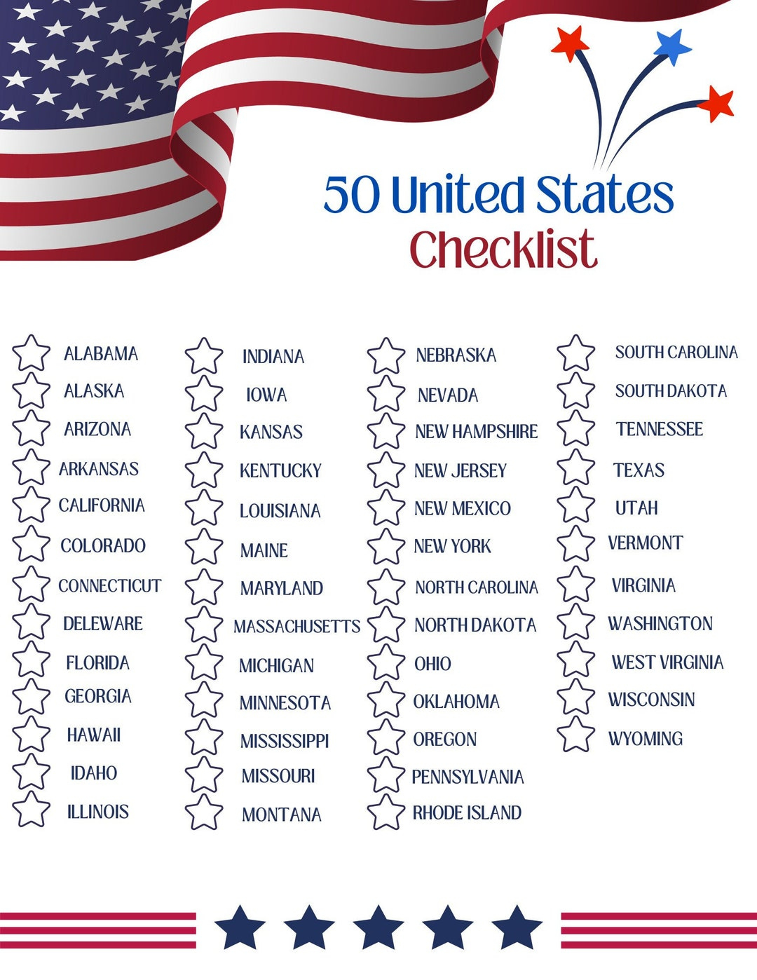 50 United States Checklist Track Your Travels With This Convenient throughout Printable List Of The 50 United States