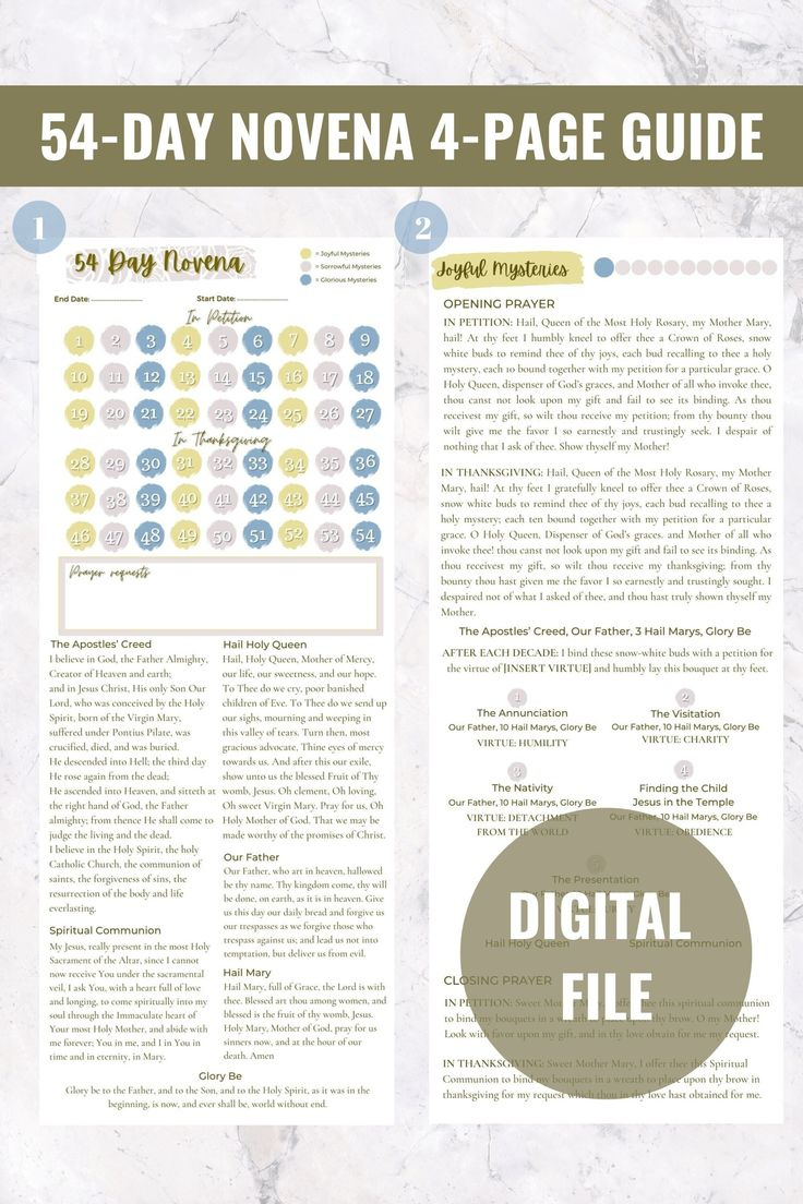 54 Day Rosary Novena * Prayer Guide And Tracker (Pdf/Jpg for 54 Day Rosary Novena Printable