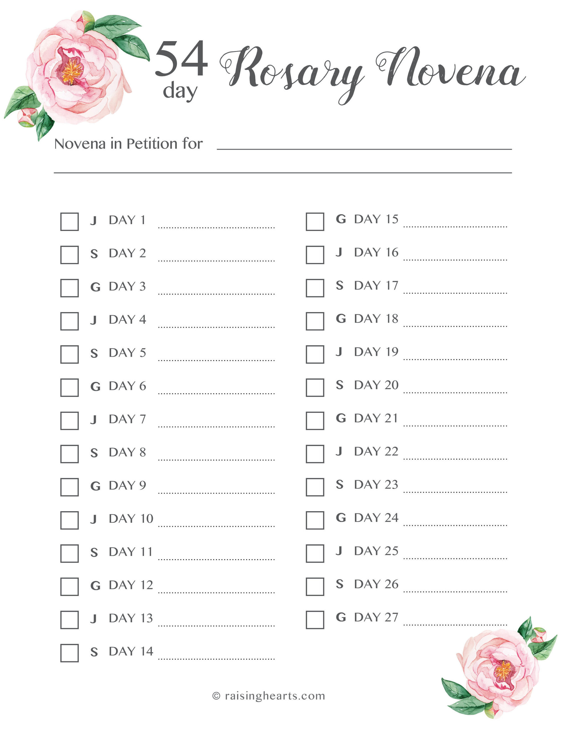 54-Day Rosary Novena Tracker - For Petition And Thanksgiving | Pdf pertaining to 54 Day Rosary Novena Printable