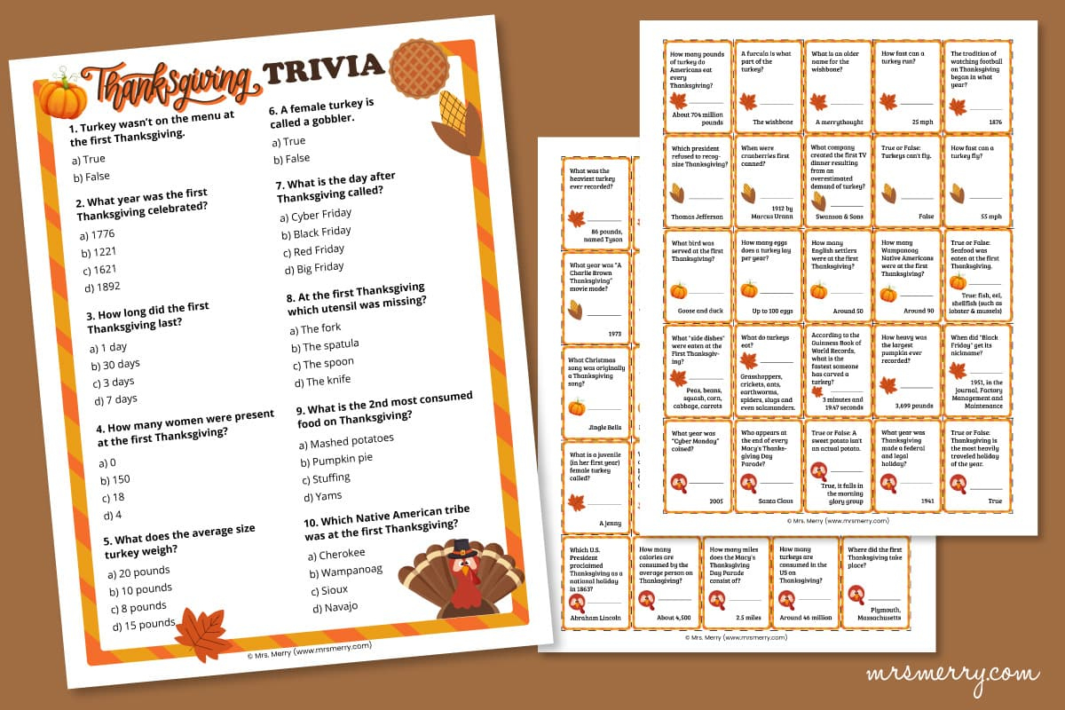 60 Thanksgiving Trivia Questions And Answers Printable | Mrs. Merry with regard to Thanksgiving Trivia Questions and Answers Printables