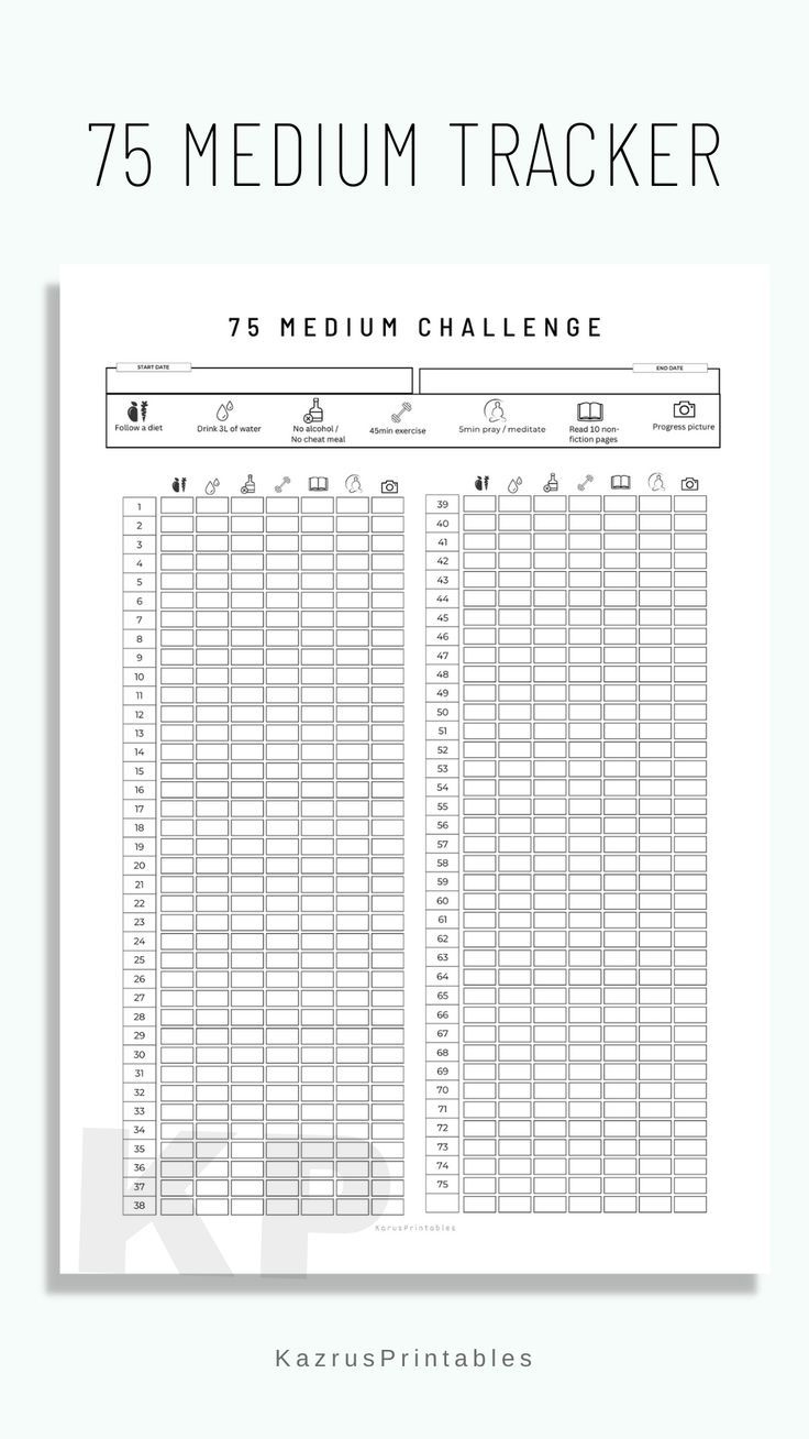 75 Medium Tracker, 75 Day Challenge Printable throughout 75 Medium Challenge Free Printable