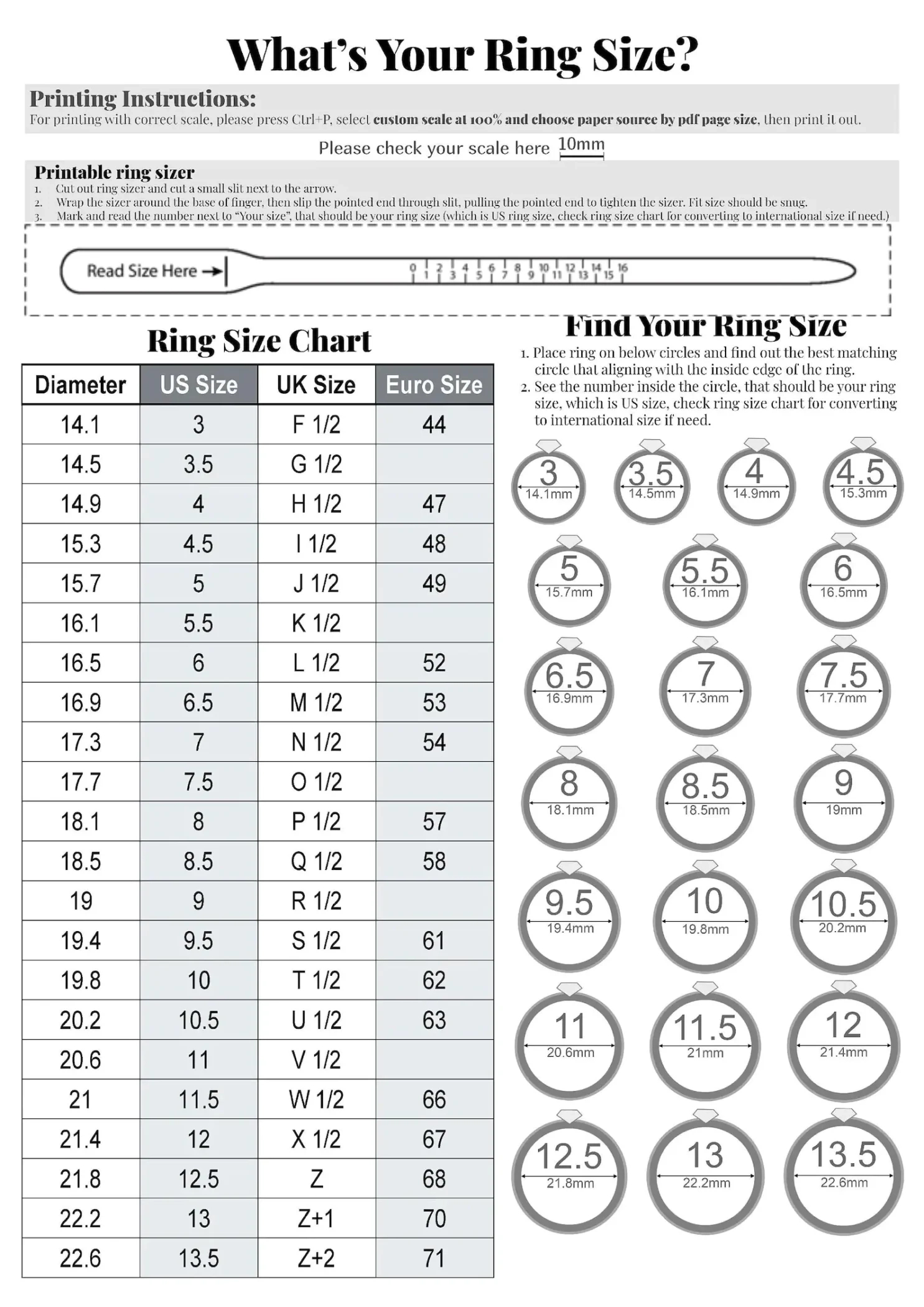 A Comprehensive Ring Size Chart - Printable - Scarf regarding Ring Size Chart Printable