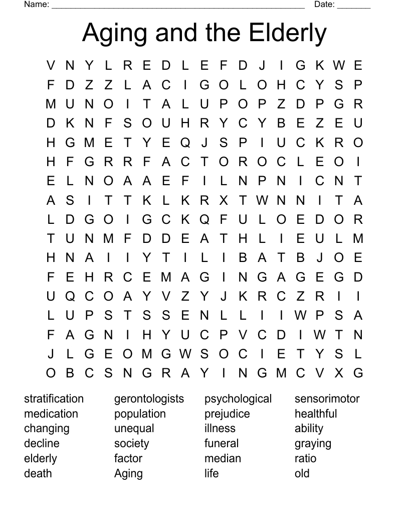 Aging And The Elderly Word Search - Wordmint for Printable Puzzles For The Elderly