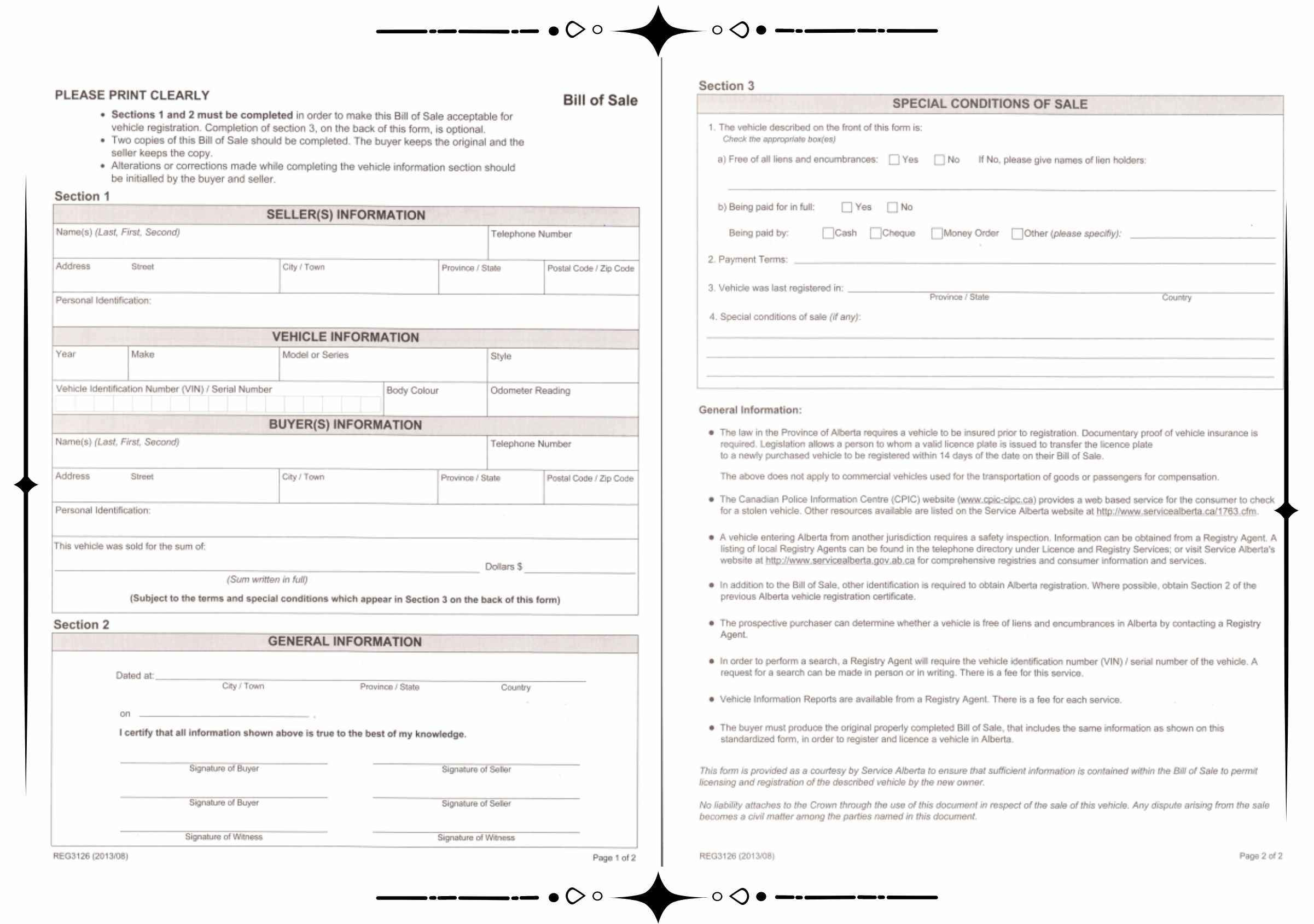 Alberta Car Bill Of Sale [Free Printable Templates] - Print pertaining to Alberta Bill of Sale Printable
