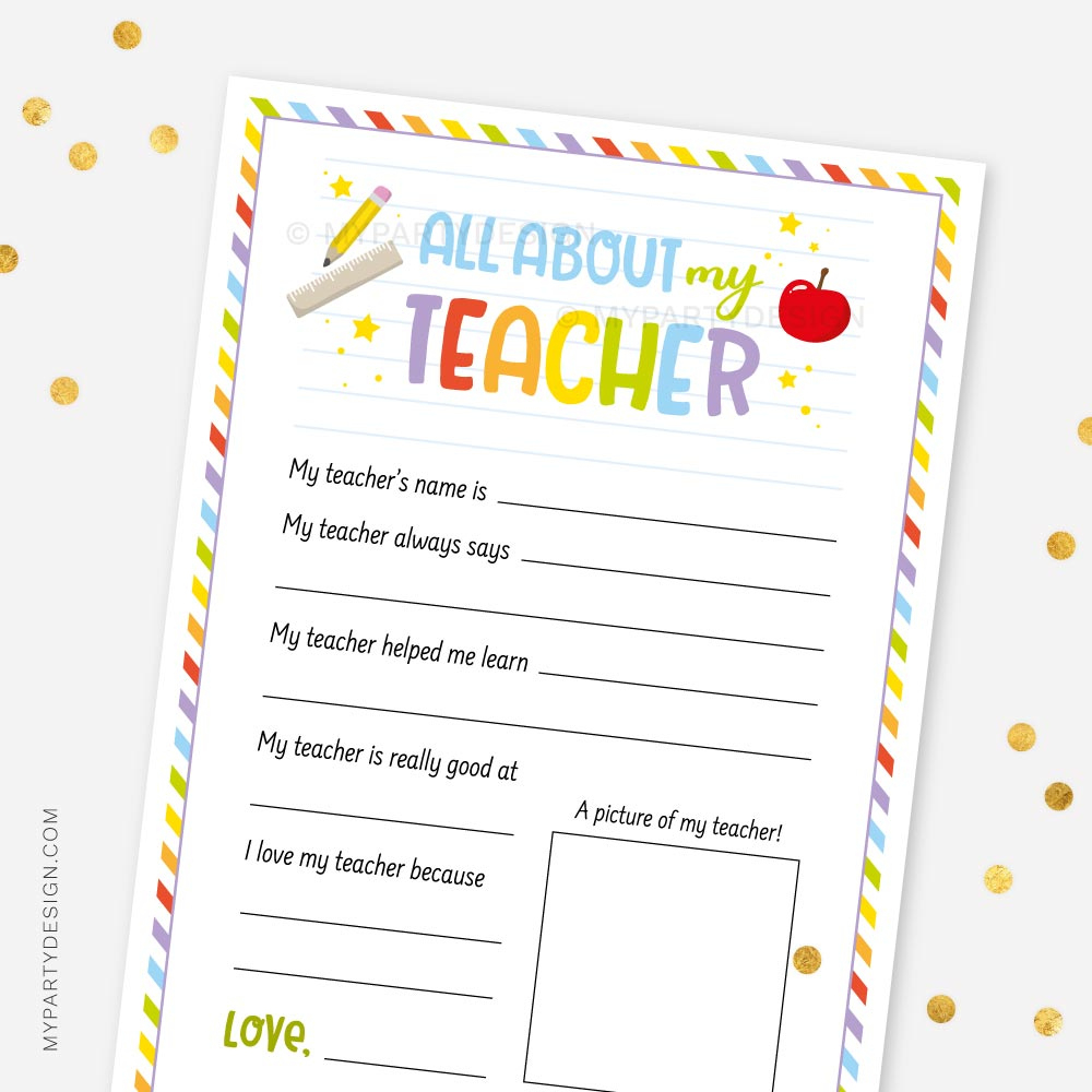 All About My Teacher, Printable Pdf - My Party Design intended for All About My Teacher Free Printable