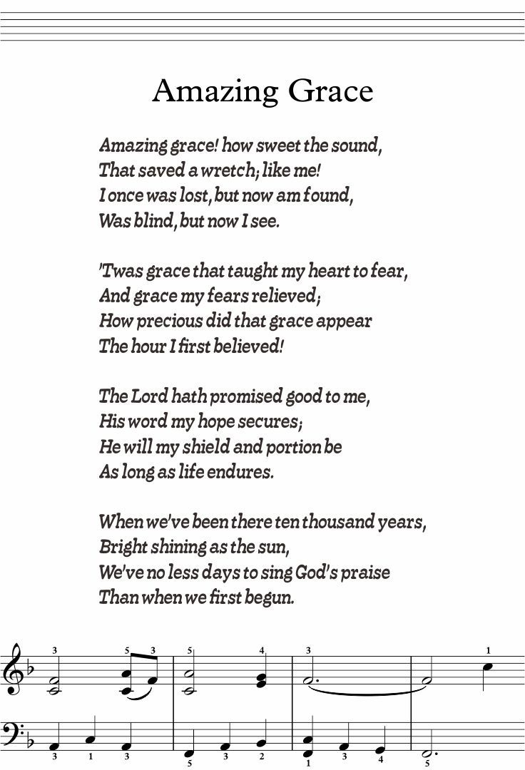 Amazing Grace Lyrics - 5 Free Pdf Printables | Printablee intended for Amazing Grace Lyrics Printable Free