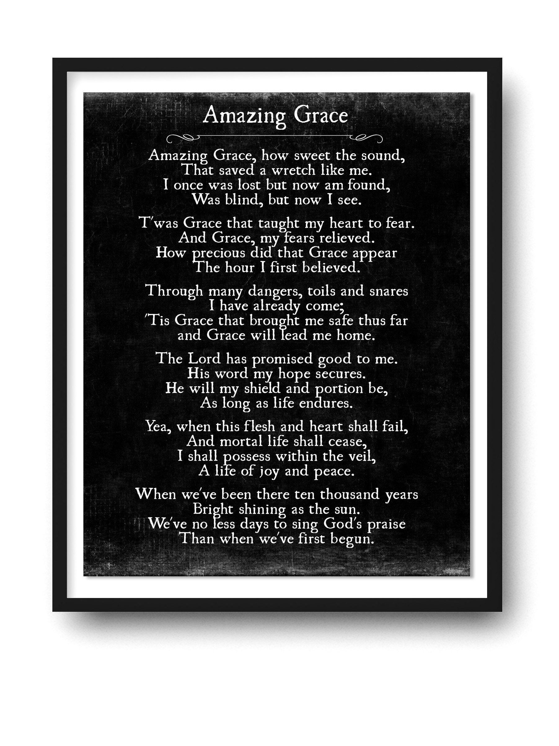 Amazing Grace Lyrics Print, Christian Wall Art, Amazing Grace Wall with Amazing Grace Lyrics Printable Free