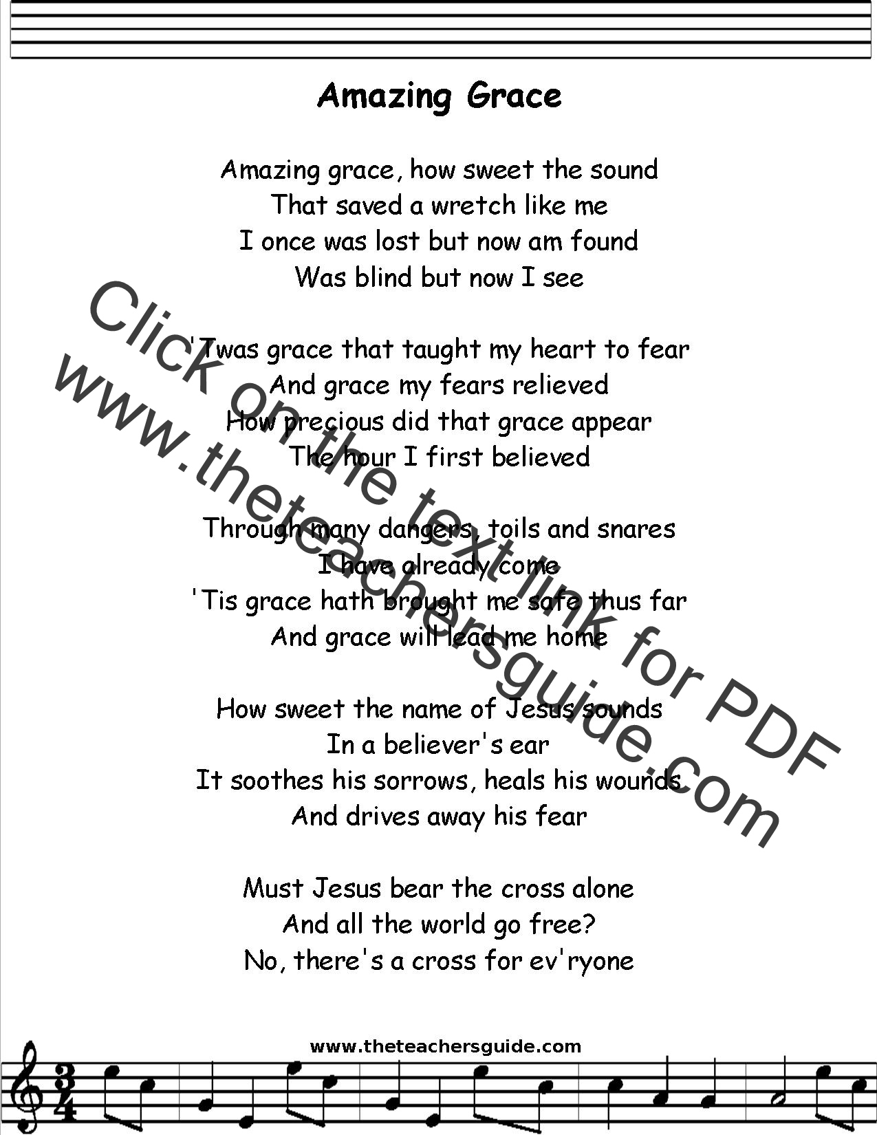 Amazing Grace Lyrics, Printout, Midi, And Video within Amazing Grace Lyrics Printable Free