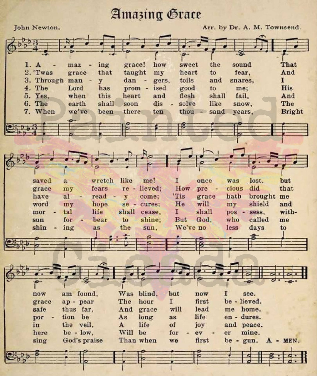 Amazing Grace Printable Sheet Music / Hymn / Art Paper Canada regarding Free Printable Amazing Grace Hymn Sheet Music