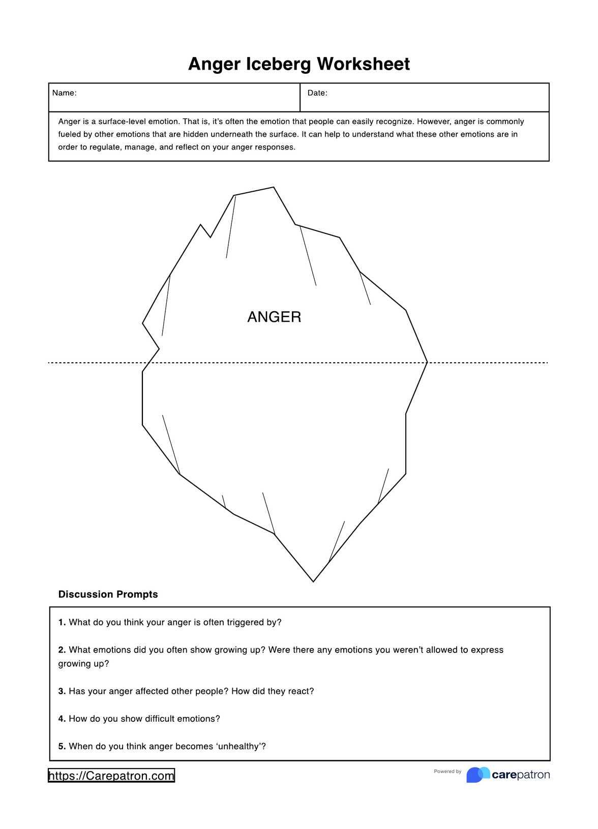Anger Iceberg Worksheets with Anger Iceberg Printable Free Download