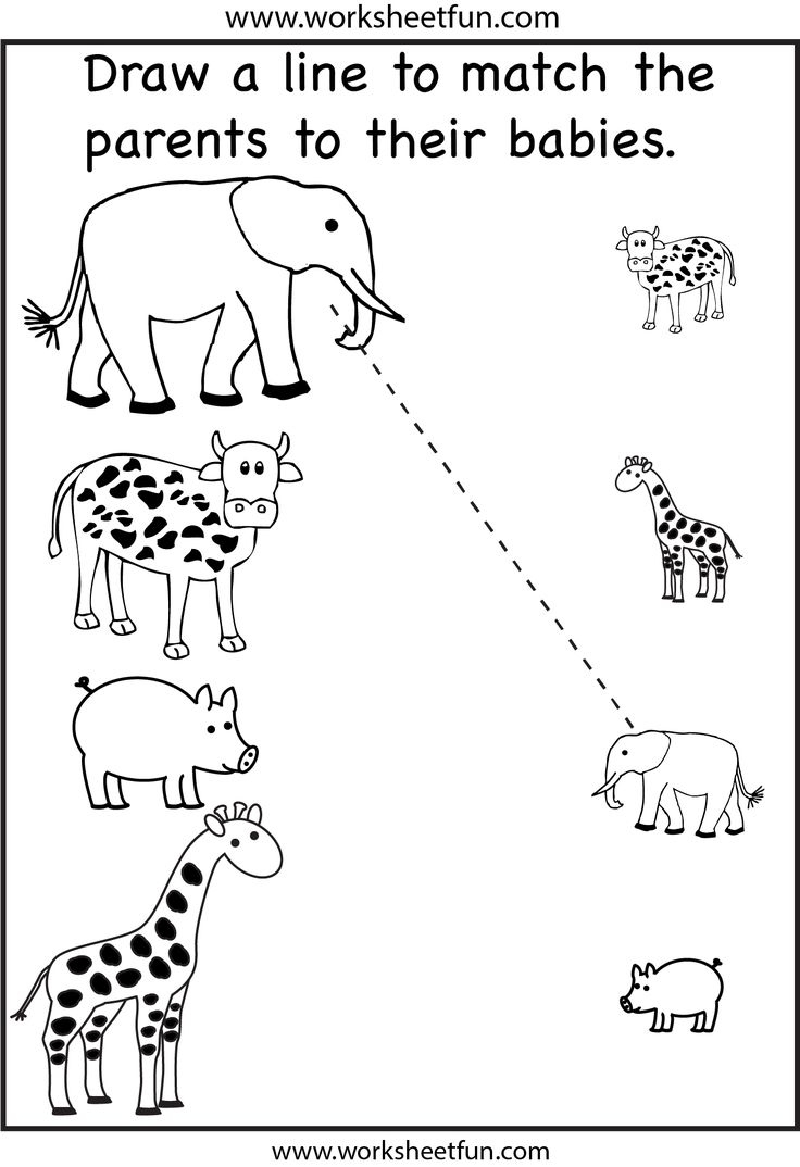 Animal Parents And Babies – Match The Parents – 2 Worksheets for Free Printable Worksheets For 2 Year Olds