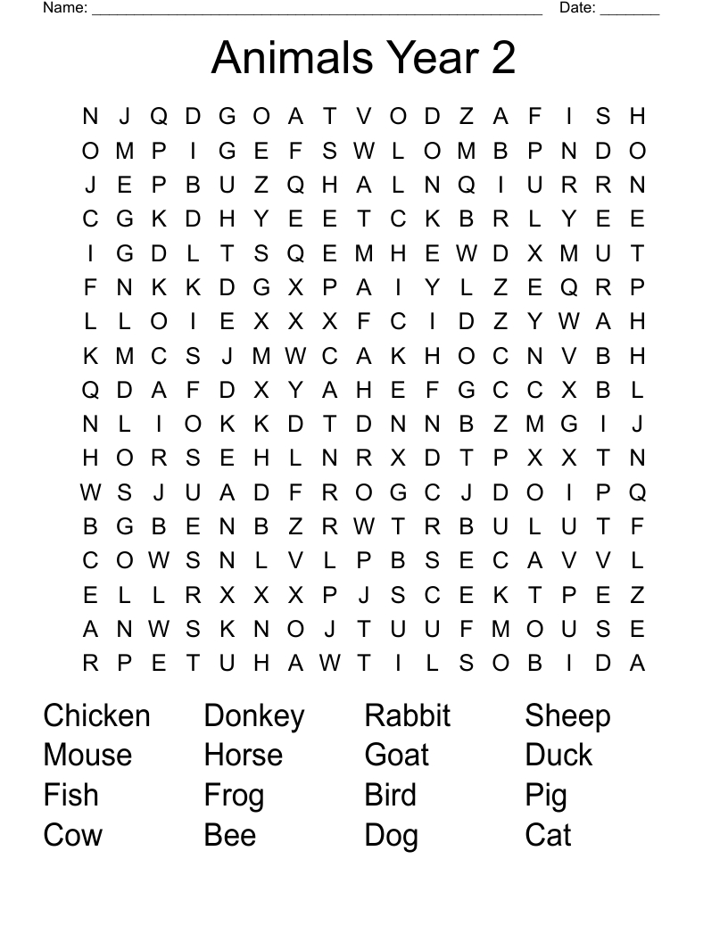 Animals Year 2 Word Search - Wordmint intended for 2Nd Grade Word Search Printable Free