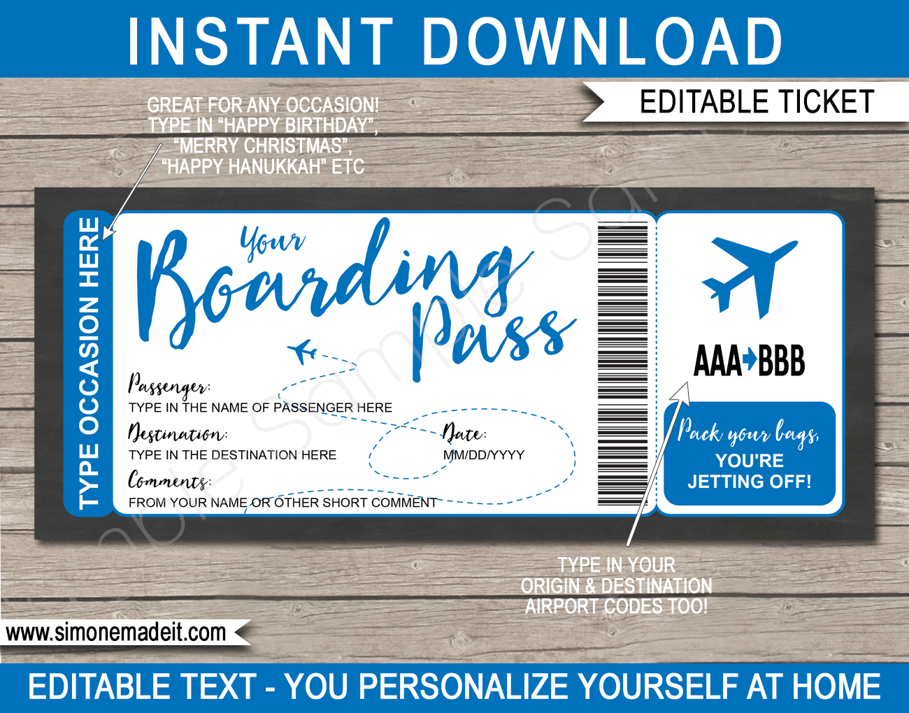 Any Occasion Boarding Pass - Colors inside Printable Editable Boarding Pass Template
