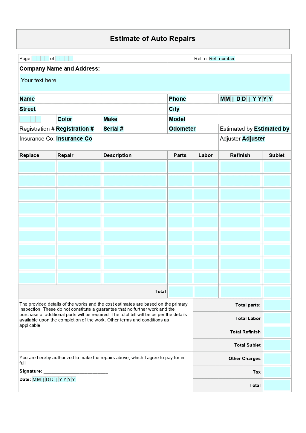 Auto Repair Estimate Template | Onlyoffice | Onlyoffice for Free Printable Auto Repair Forms