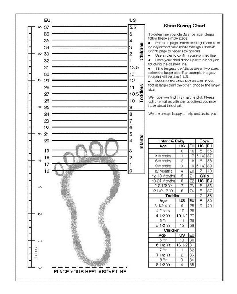 Baby Foot Measurement Chart Children'S Shoe Size Printable pertaining to Printable Infant Shoe Size Chart