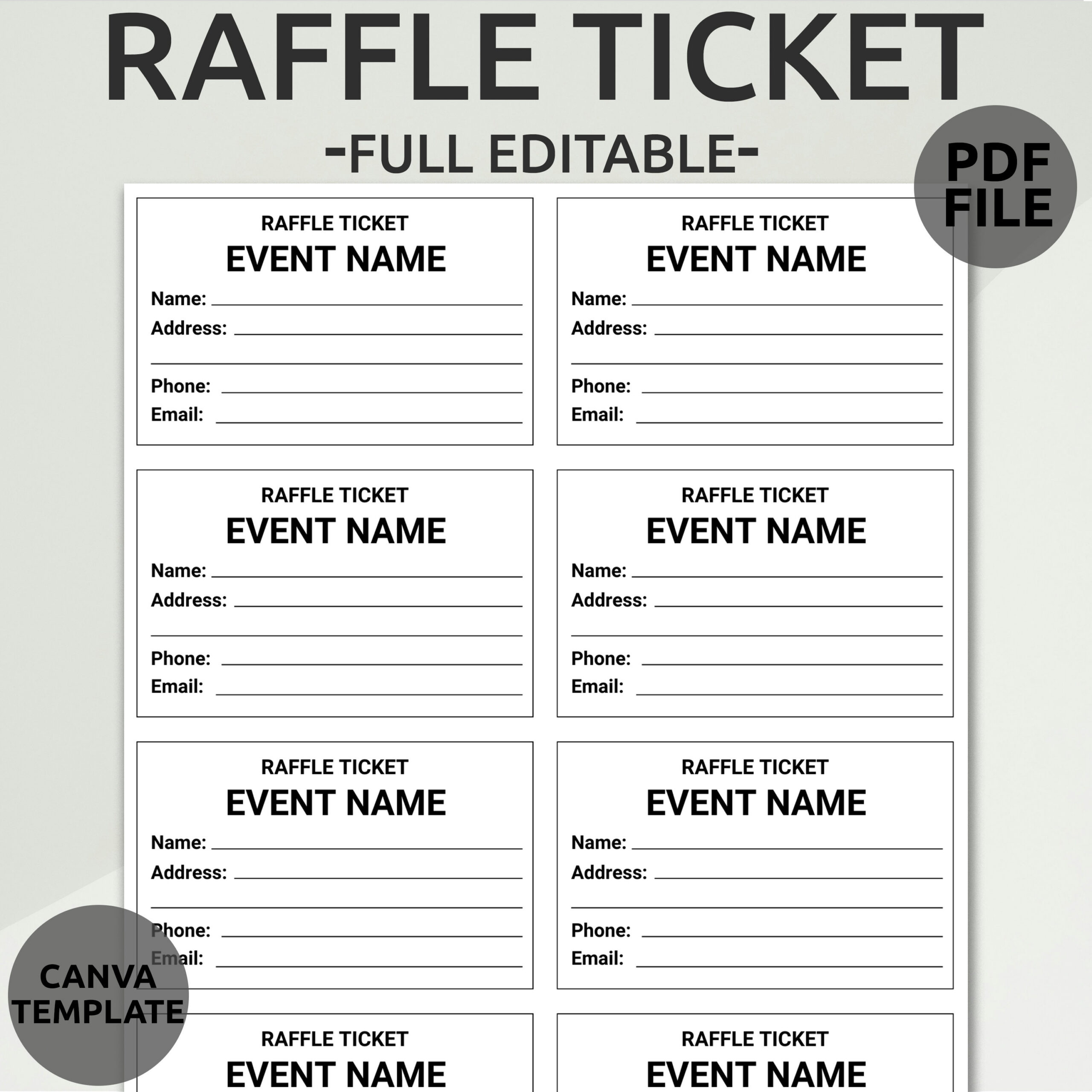 Bearbeitbare Raffle Ticket Vorlage | Druckbare Raffle Los in Printable Raffle Ticket Template