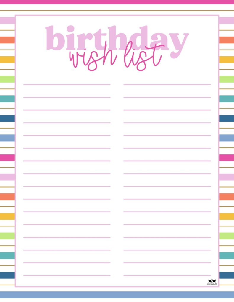 Birthday Wish List Templates - 12 Free Lists | Printabulls in Birthday Wish List Template Printable