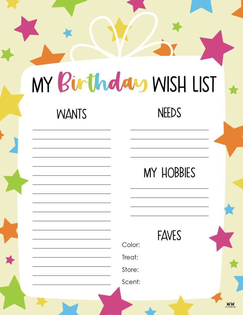 Birthday Wish List Templates - 12 Free Lists | Printabulls regarding Birthday Wish List Template Printable