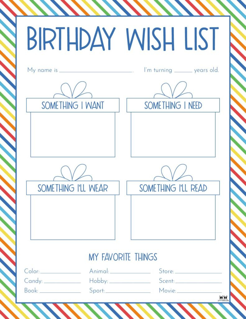 Birthday Wish List Templates - 12 Free Lists | Printabulls within Birthday Wish List Template Printable