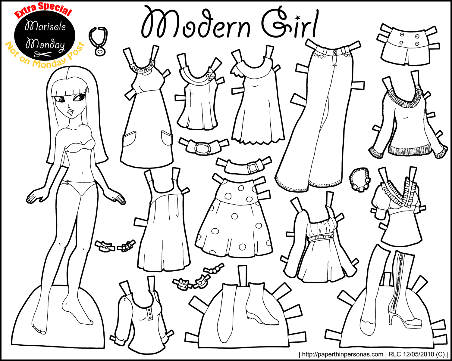 Black And White Printable Paper Doll • Modern Girl - Worksheets pertaining to Paper Doll Printable Template Free