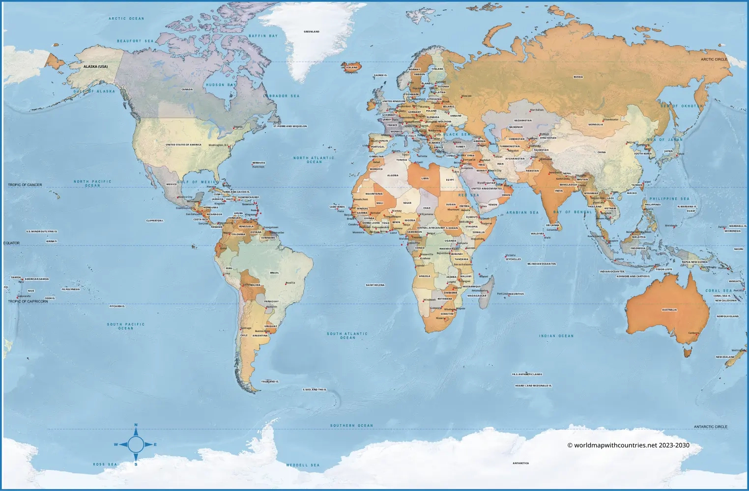 Blank Printable World Map With Countries & Capitals with Printable Map Of World Countries